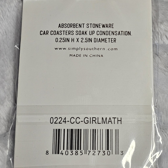 Simply Southern Girl Math Social Club Set Of 2 Car Coasters - Picture 3 of 3